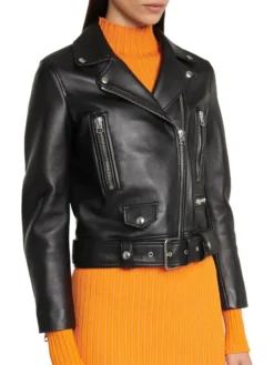 Womens Black Moto Jacket With ASY Collar Front