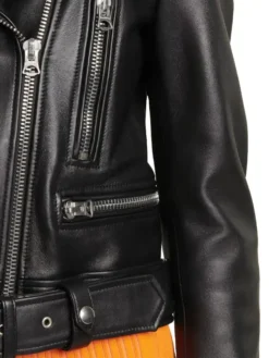 Womens Black Moto Jacket With ASY Collar Sleeves