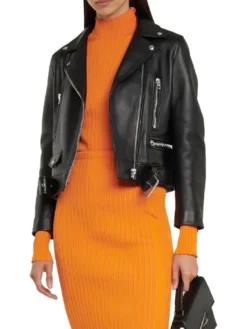 Womens Black Moto Jacket With ASY Collar Stand Up