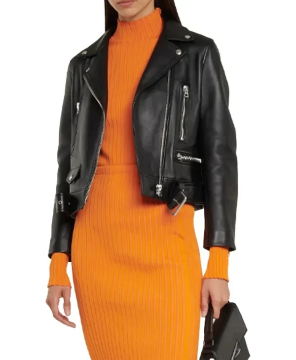 Women’s Black Moto Jacket With ASY Collar Stand Up