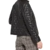 Womens Black Padded Leather Jacket Back
