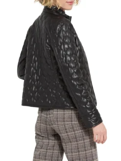 Womens Black Padded Leather Jacket Back