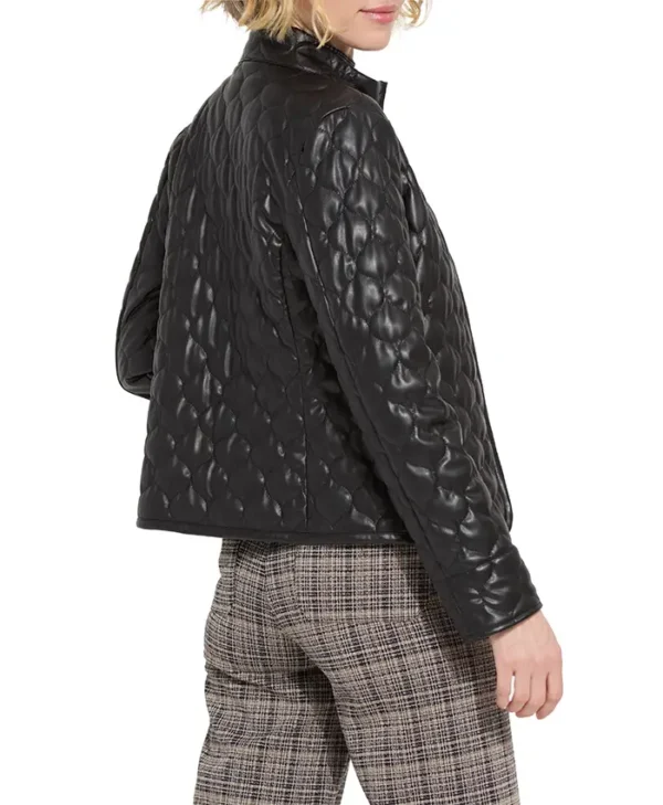 Womens Black Padded Leather Jacket Back