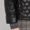 Womens Black Padded Leather Jacket Cuffs