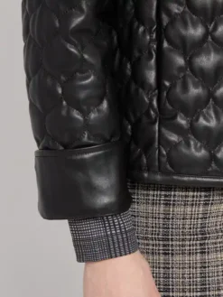 Womens Black Padded Leather Jacket Cuffs