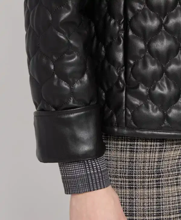 Womens Black Padded Leather Jacket Cuffs