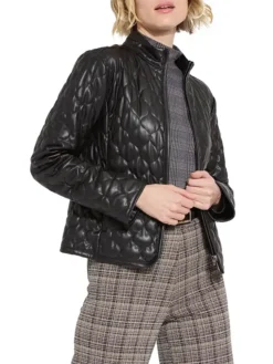 Womens Black Padded Leather Jacket Main