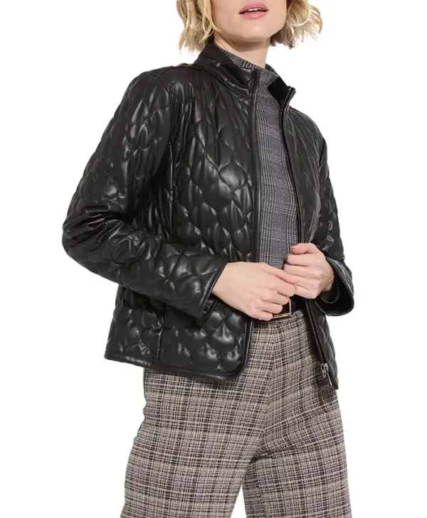 Womens Black Padded Leather Jacket Main