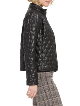 Womens Black Padded Leather Jacket Side