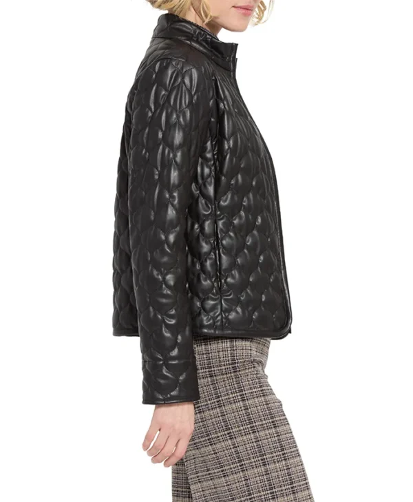 Womens Black Padded Leather Jacket Side