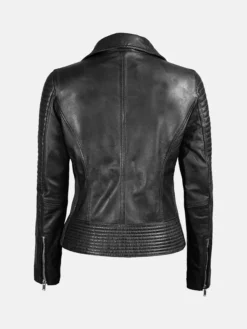 Womens Bright Black Lambskin Leather Jacket Back