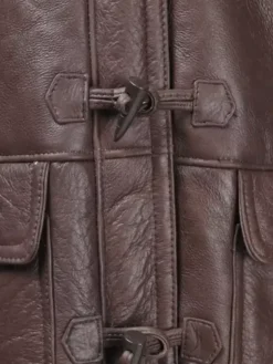 Womens Brown Leather Coat Long Duffle Aviator Coat Knuckle