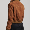 Womens Classic Cropped Brown Suede Bomber Jacket 5