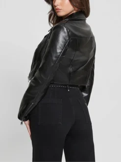 Womens Cropped Biker Jacket Back