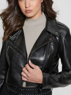 Womens Cropped Biker Jacket Collar