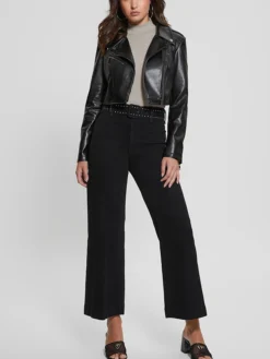 Womens Cropped Biker Jacket Stand