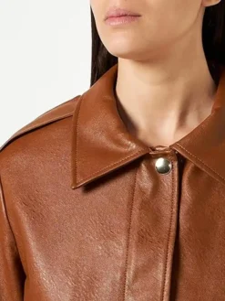 Womens Cropped Leather Jacket Brown Collar