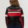 Women’s Cropped Leather Jacket Racer Red And Black Back