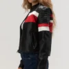 Women’s Cropped Leather Jacket Racer Red And Black Right