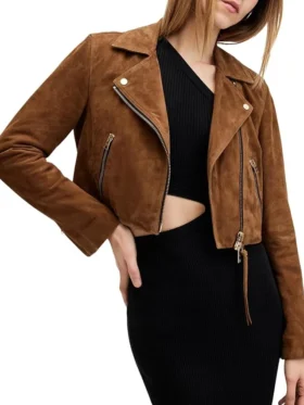 Women’s Cropped Suede Leather Motorcycle Jacket Main