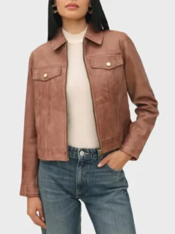 Women’s Dark Brown Leather Trucker Jacket