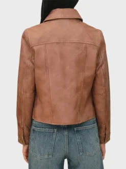 Women’s Dark Brown Leather Trucker Jacket Back