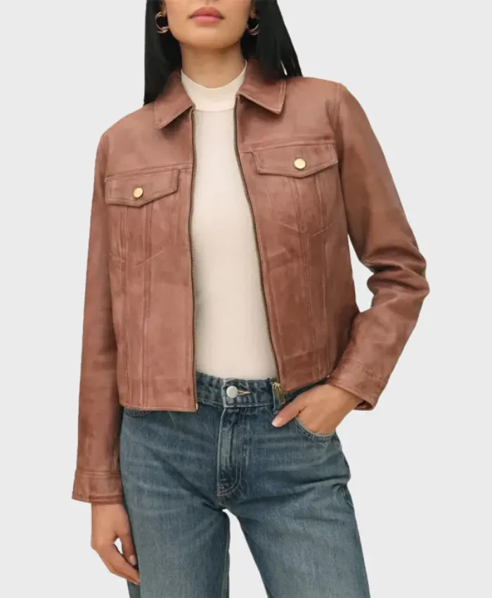Women’s Dark Brown Leather Trucker Jacket