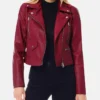 Women's Dark Red Cropped Leather Jacket