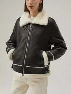 Womens Hooded Leather Jacket B3 Raf Aviator Pilot Cuffs
