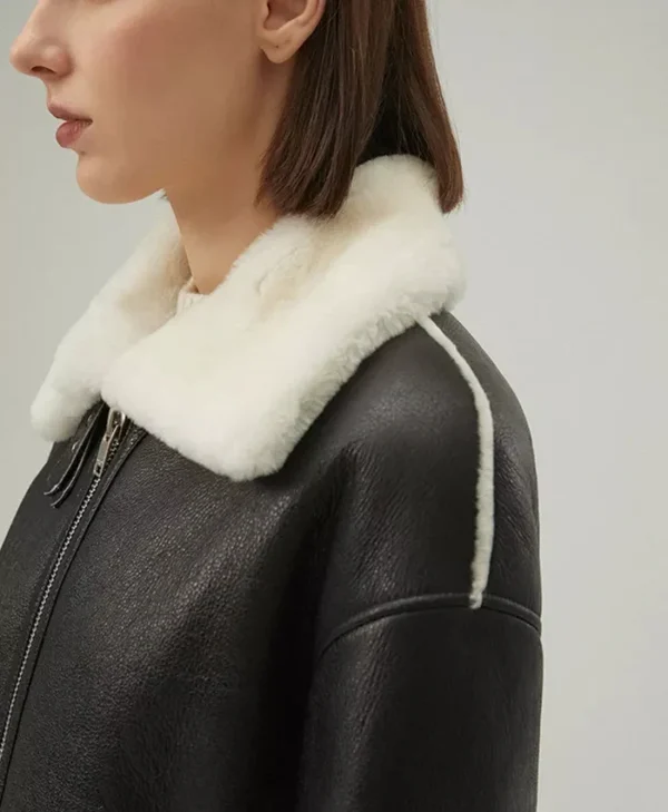 Womens Hooded Leather Jacket B3 Raf Aviator Pilot Fur