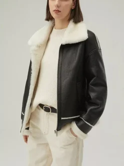 Womens Hooded Leather Jacket B3 Raf Aviator Pilot Style