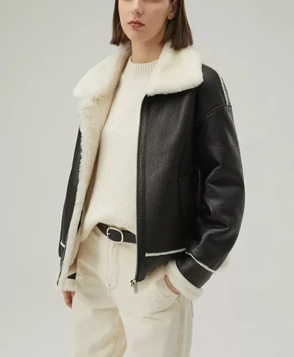 Womens Hooded Leather Jacket B3 Raf Aviator Pilot Style