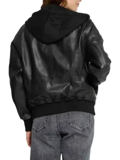 Womens Hooded Leather Jacket Back
