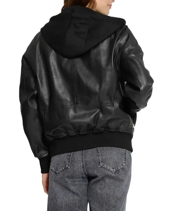 Womens Hooded Leather Jacket Back