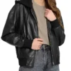 Womens Hooded Leather Jacket Closure