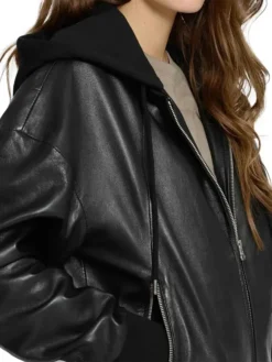 Womens Hooded Leather Jacket Collar