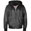 Womens Hooded Leather Jacket Front