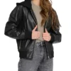 Womens Hooded Leather Jacket Main