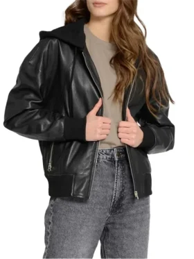 Womens Hooded Leather Jacket Main