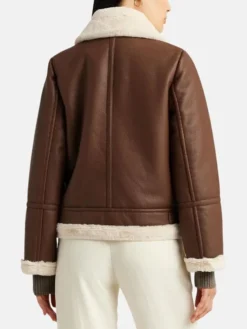 Womens Leather Brown Shearling Jacket Back