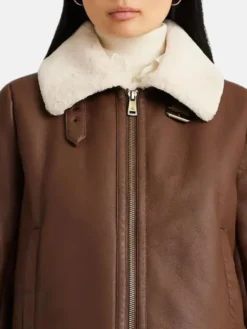 Womens Leather Brown Shearling Jacket Collar