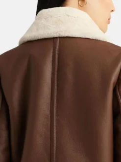 Womens Leather Brown Shearling Jacket Fur