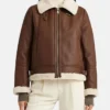 Womens Leather Brown Shearling Jacket Main