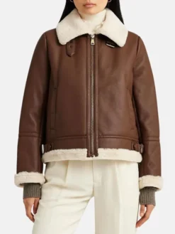 Womens Leather Brown Shearling Jacket Main