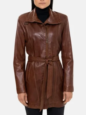 Women’s Leather Brown Trench Coat Main