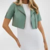 Womens Light Green Cropped Leather Jacket Main