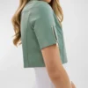 Womens Light Green Cropped Leather Jacket Side
