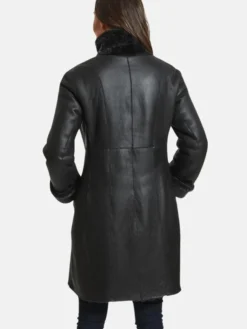 Womens Long Shearling Coat In Black Back