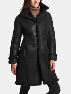 Womens Long Shearling Coat In Black Main