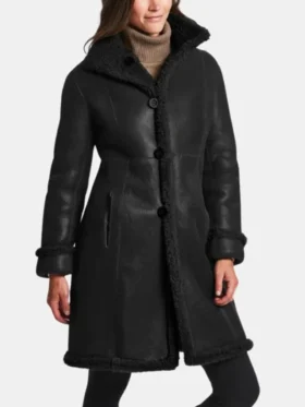 Women’s Long Shearling Coat In Black Main